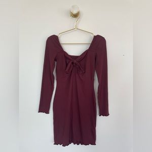 Abercrombie + Fitch Maroon Bodycon Ribbed Long Sleeve Mini Dress w/Tie Front -SP